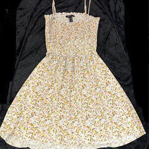 Forever 21 Smocked Floral Mini Dress Size M Spring Cottagecore Ruffle Neck